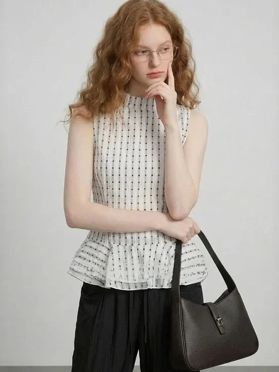 

Ele Polka Dot Ruffle Svel irt Women's Faion Summer New Arrival Breathable Skin-Friendly round Ne Casual irt