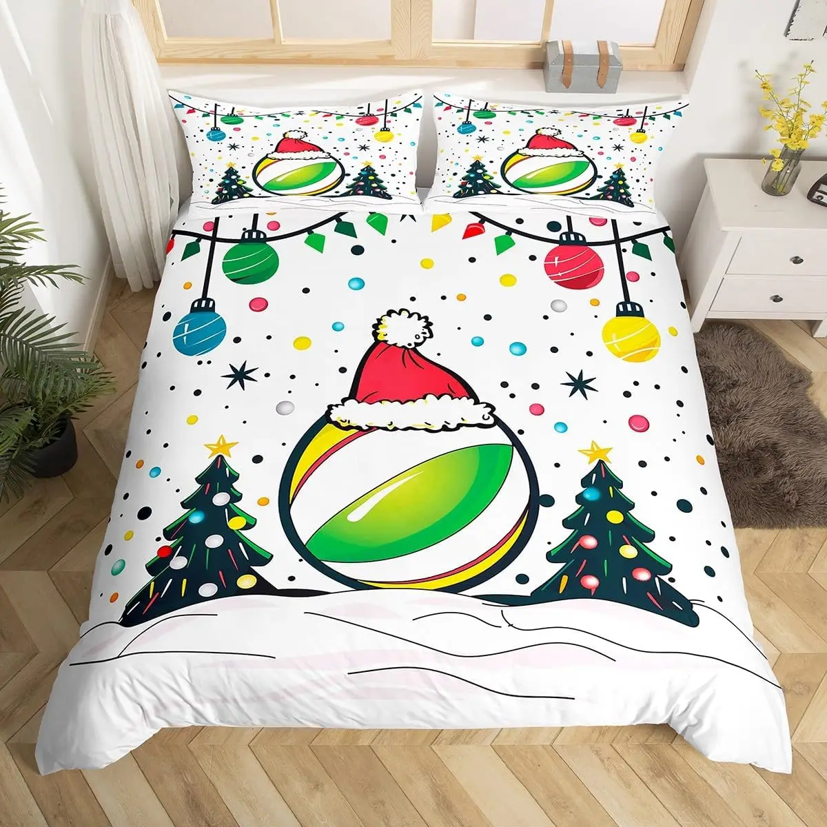 

С Рождеством пододеяльник, королева, Рождественский шар, комплект постельного белья для детей, девочек и мальчиков, комната из микрофибры, рождественское одеяло со снежинками