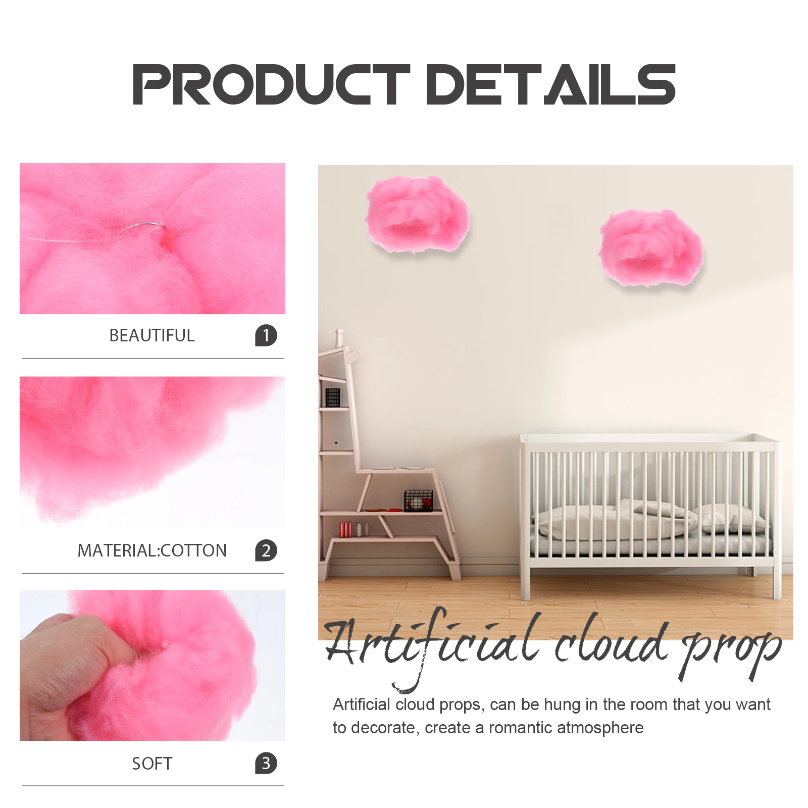 

4 Pcs Cloud Decorations Hanging Clouds Ceiling Wedding Props Window Ornament Pink Baby