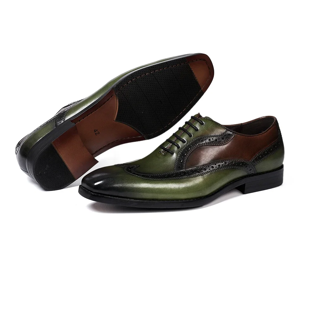 Luxury Italian Men's Oxfords Genuine Leather Brogue Wingtip Wedding Party Dress Shoes for Men Classic Lace-Up Office Formal Shoe