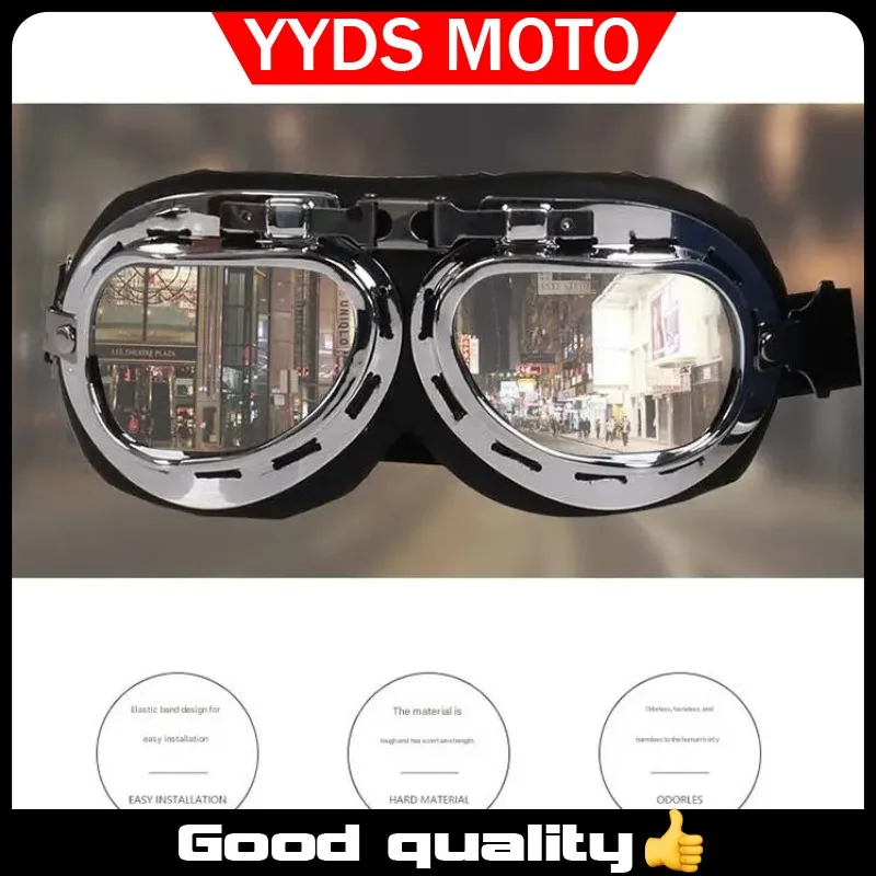 

【Good quality】For Retro Angled Motorcycle Goggles, Silver & Bronze Frame Kart Windproof Protective Eyewear