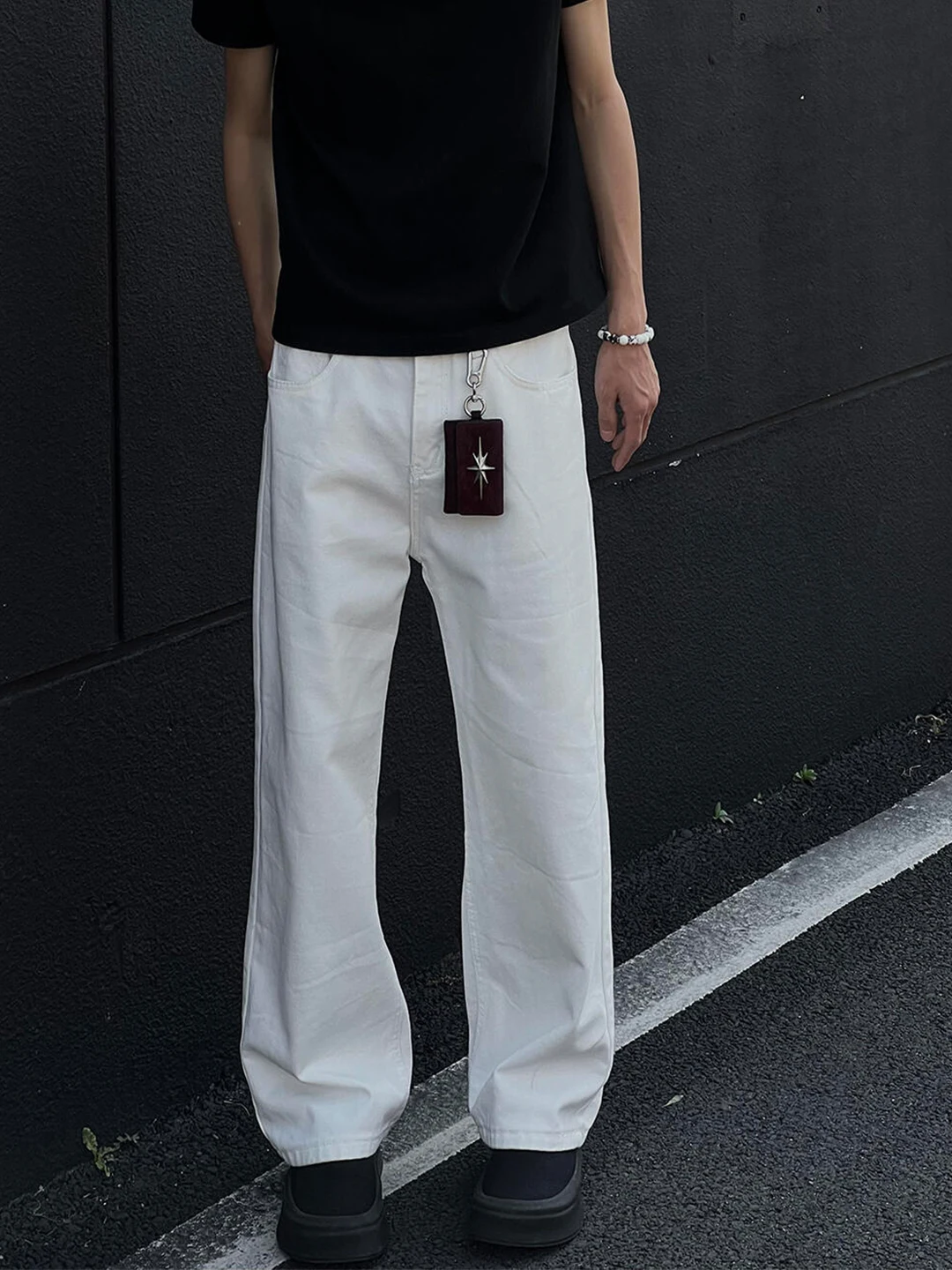 

Cleanfit High Waist Straight Leg Men's Jeans White Casual Pants Cool American Street Sle Wide Leg Trousers for Teens