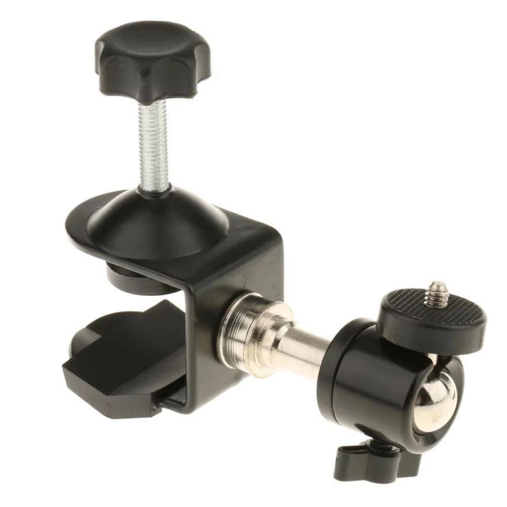 Perfeclan Soporte de abrazadera con cabeza de bola Orificio de rosca 1/4 Adaptador de montaje de zapata Cámara trípode, cabeza de bola de tornillo de rosca 1/4-20 con clip