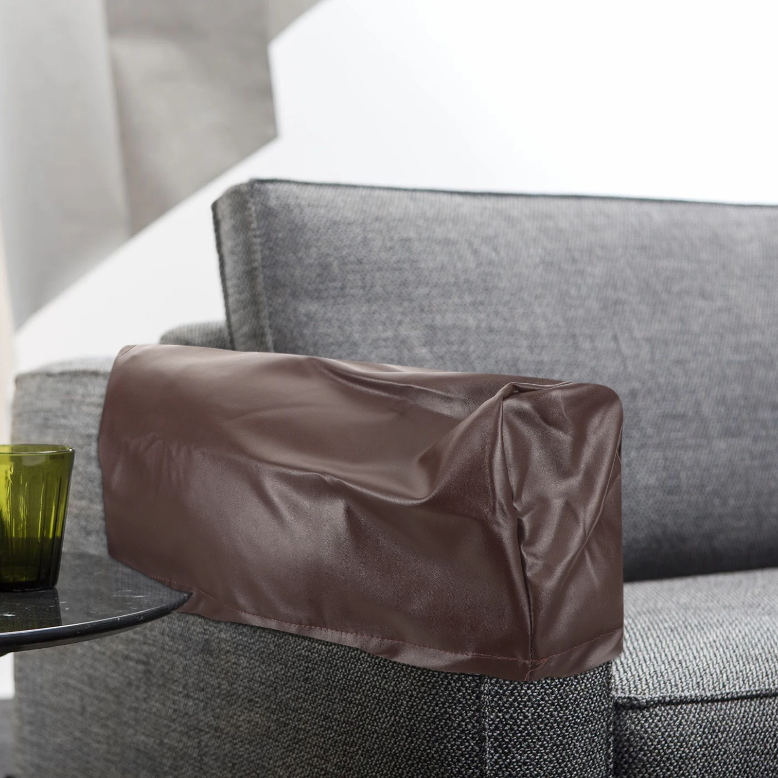 

2pcs Stretch Universal Sofa Armrest Covers Deep Brown PU Protector For Home Living Room Suitable Couch Arm Covers Sofas Square