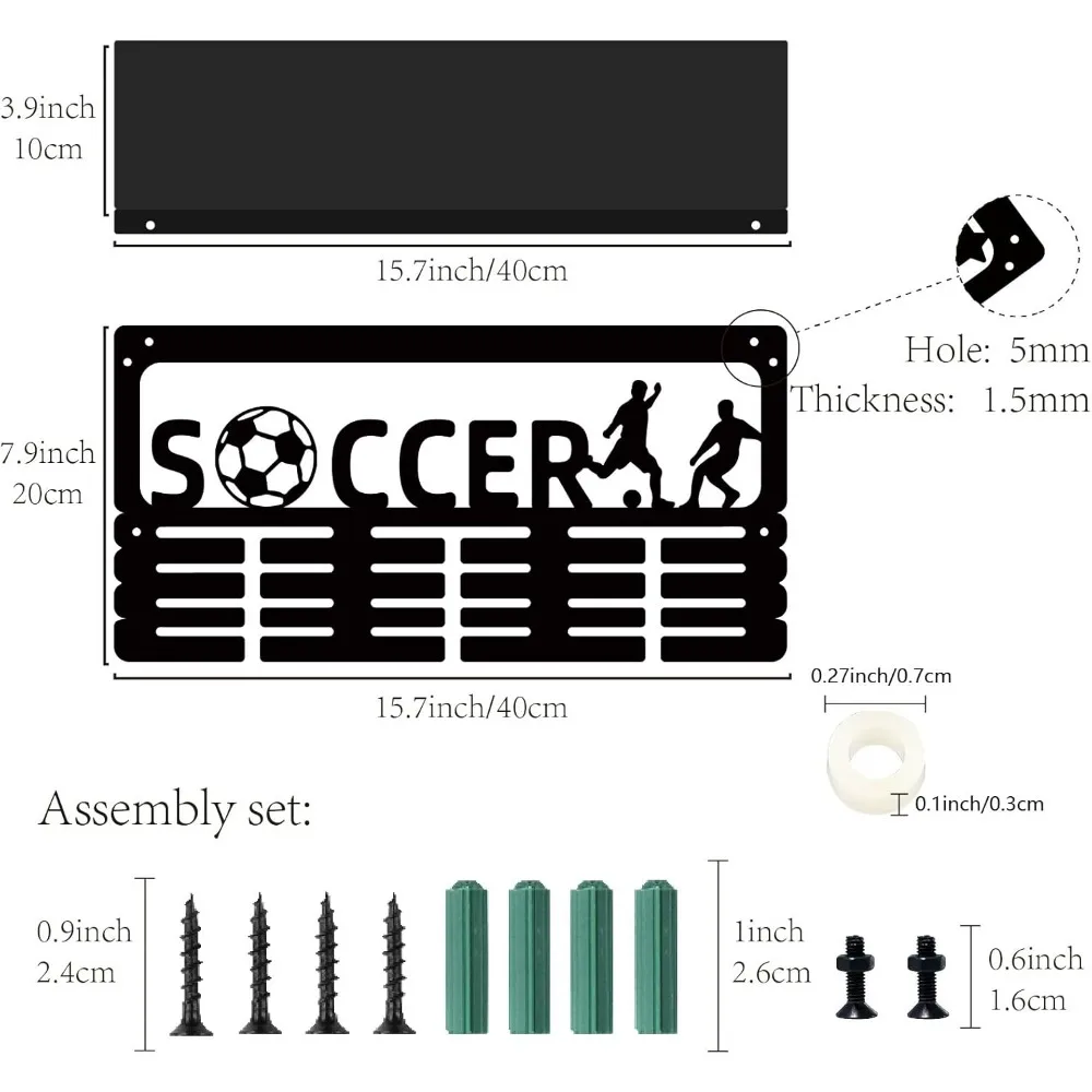 Soccer Medal Holder Trophy Shelf Medal Hanger Display with Shelf Stand Sports 4 Rows Wall Mount Hold 70+ Medals for Women