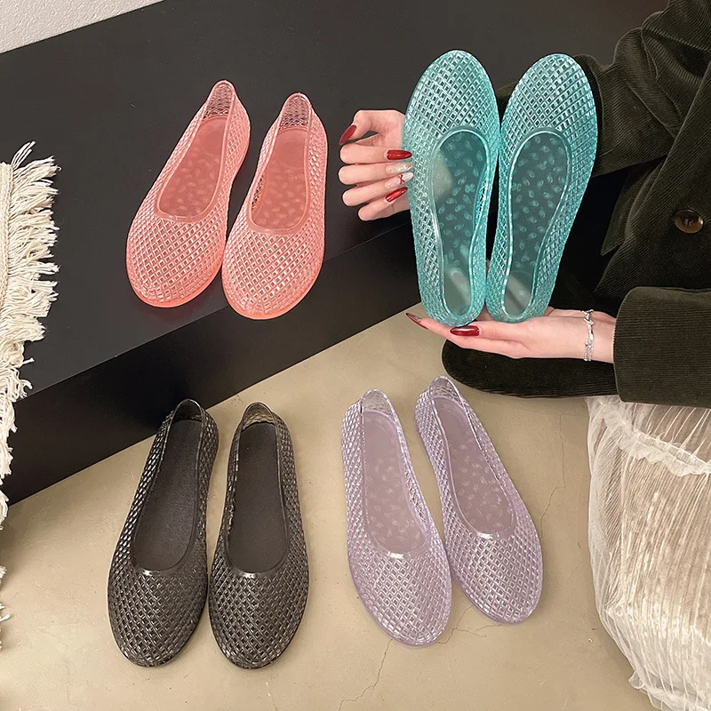 Fashion 1 Pairs Women's Jelly Shoes Transparent  Sandals Lazy Flat Shoes Breathable Flat Shoes