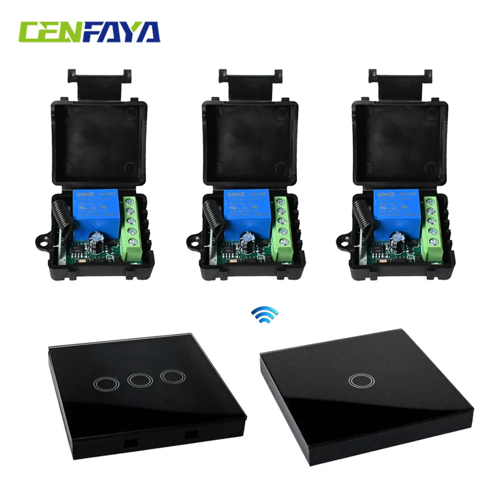 CENFAYA 6V 9V 12V 24V Wireless Smart Home Switch RF Relay Receiver Module 433Mhz Touch Remote Control for LED Lamp Gate Door Fan