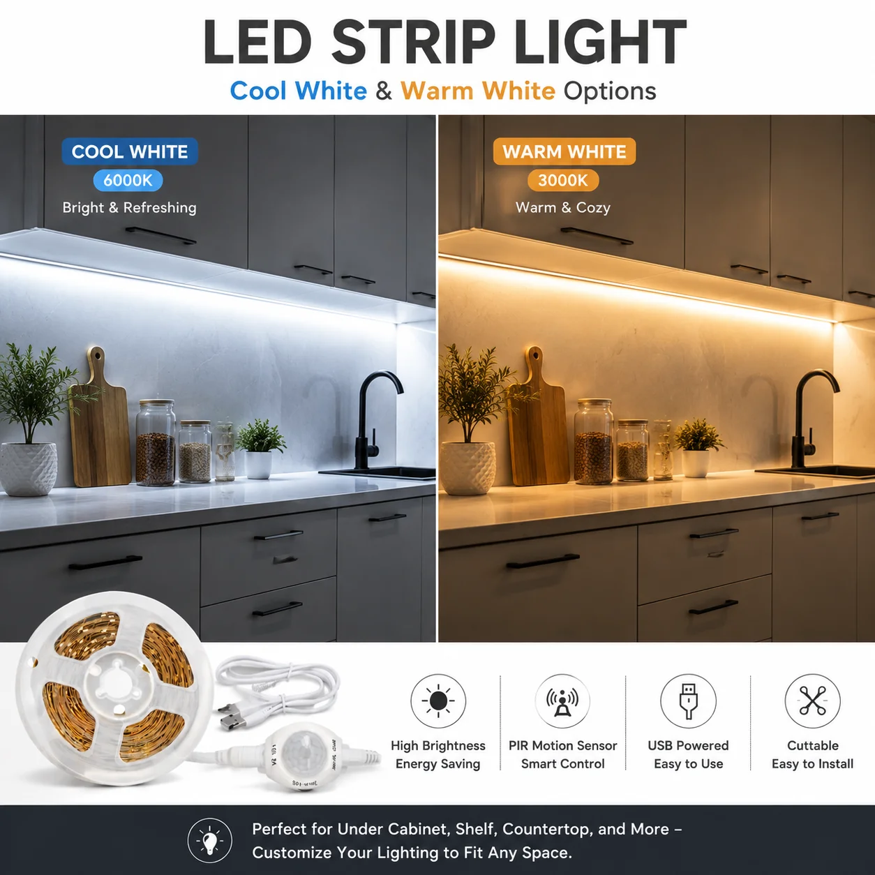 Motion Sensor LED Strip Light  - Drawer Dresser White recension och pris