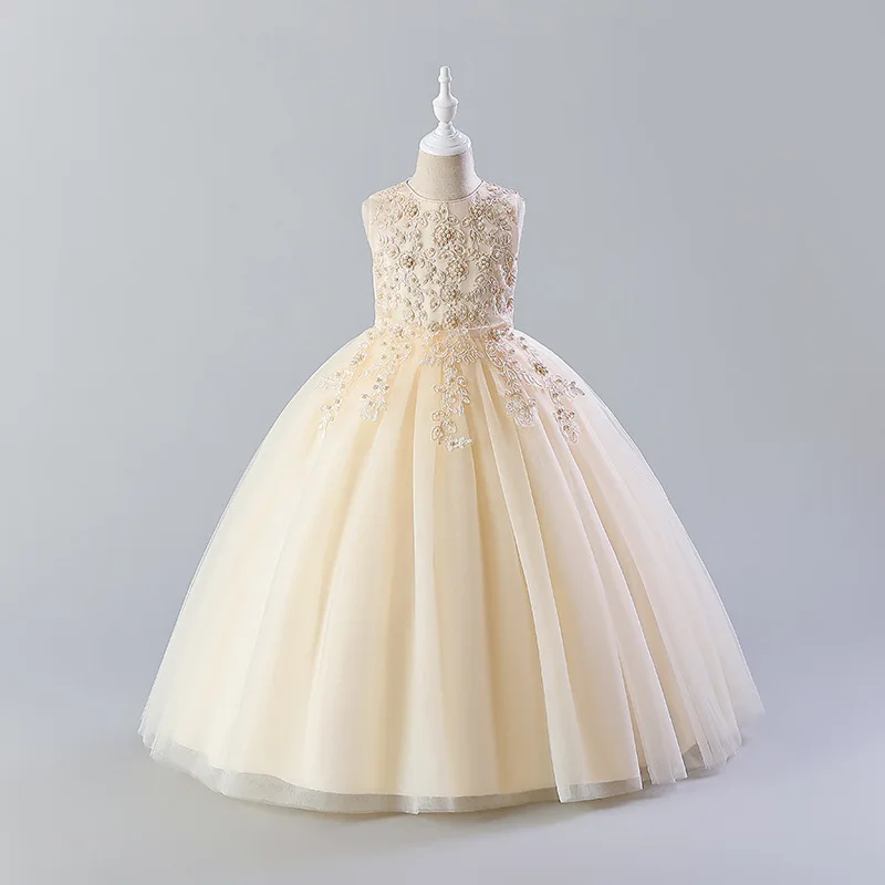 2024 four seasons can wear girls dress dress skirt Long princess piano performance dress skirt Peng Peng skirt For 3-10 years