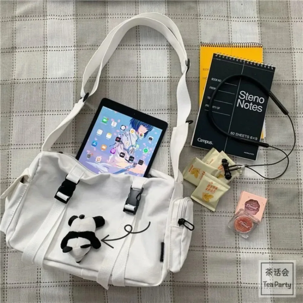 Japanese Harajuku Women Messenger Bag Solid Color Canvas Crossbody Bags Student Large Capacity Handbags Shoulder Bag image 6