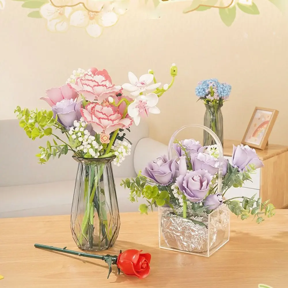 Blocs de construction à Micro particules multicolores, fleur en plastique, modèle 3D, briques à assembler, œillet Rose, tulipe, jouets à assembler