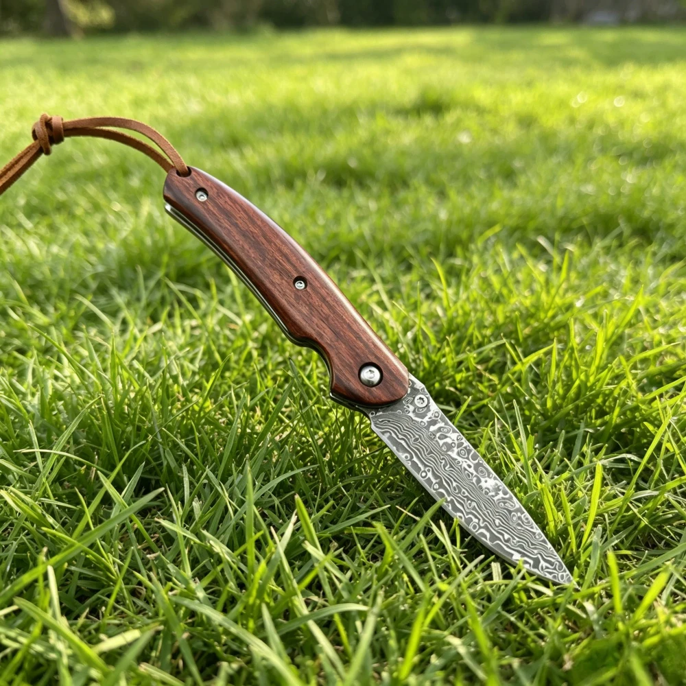 

Professional Folding Pocket Knife Damascus Blade Colored Wood Handle Outdoor Tool Jungle Adventure Knives Hunting Knives