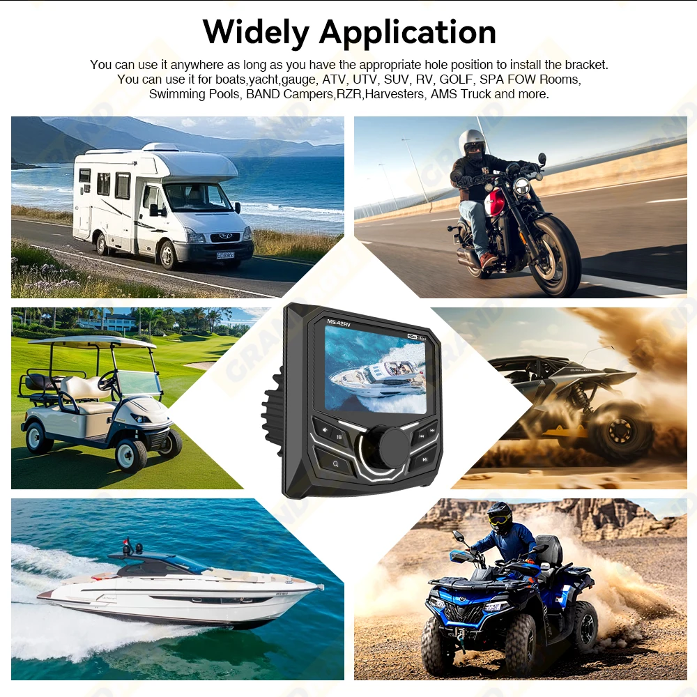 For RV Radio MP5 Player Marine Radio Boat Stereo FM AM Media Audio Player Bluetooth IPX5 Waterproof For Yacht ATV UTV Golf Cart