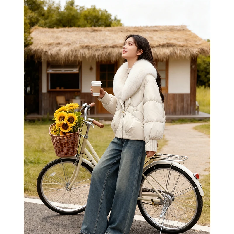 

Winter Thiened ort Bread Sle Jaet Women's Cotton Coat with Fur Collar Slimming Warmth Not Puffy Korean Sle