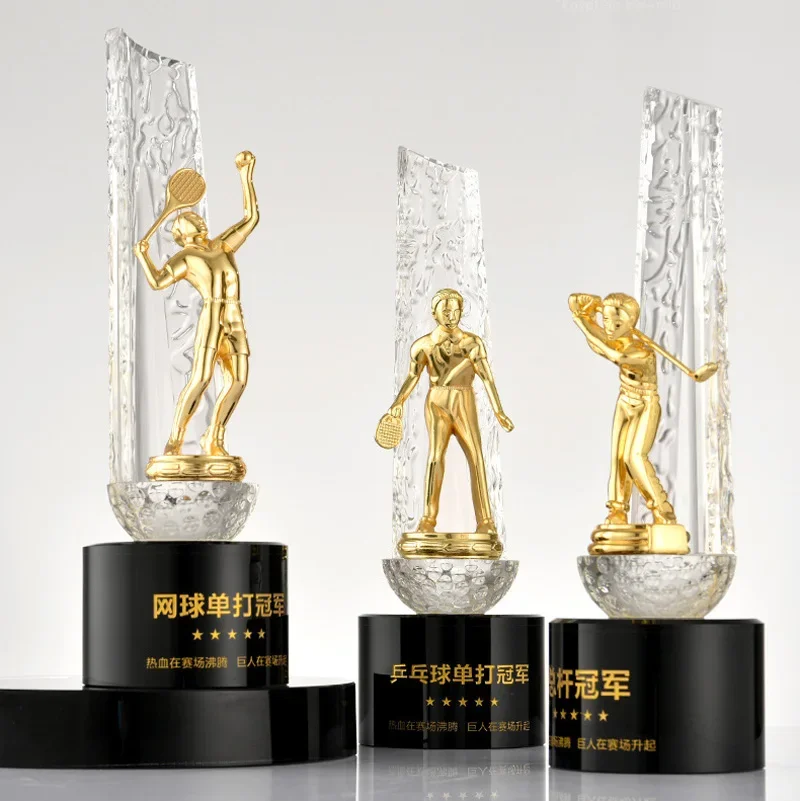 Customized Metal Figure Sculpture Crystal Trophy, Basketball Football, Running, Table Tennis, Martial Arts, Cycling, Golf Trophy