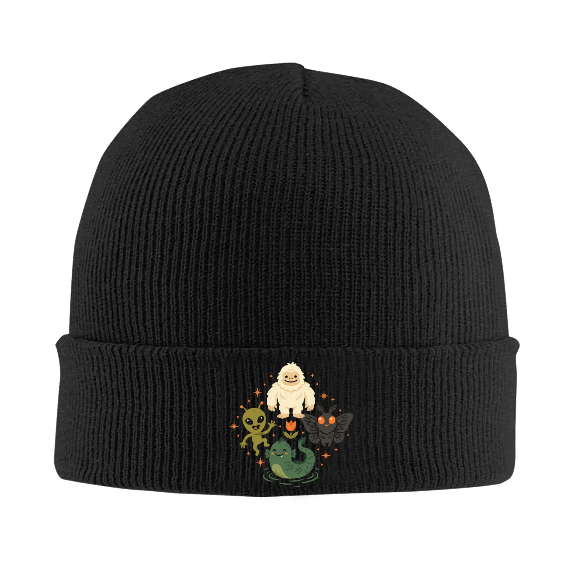 Monsters Dancing Cryptids Hat Skullies Beanies Baggy Bigfoot Alien Mothman Loch Ness Cap Unisex Acrylic Knitted Caps,