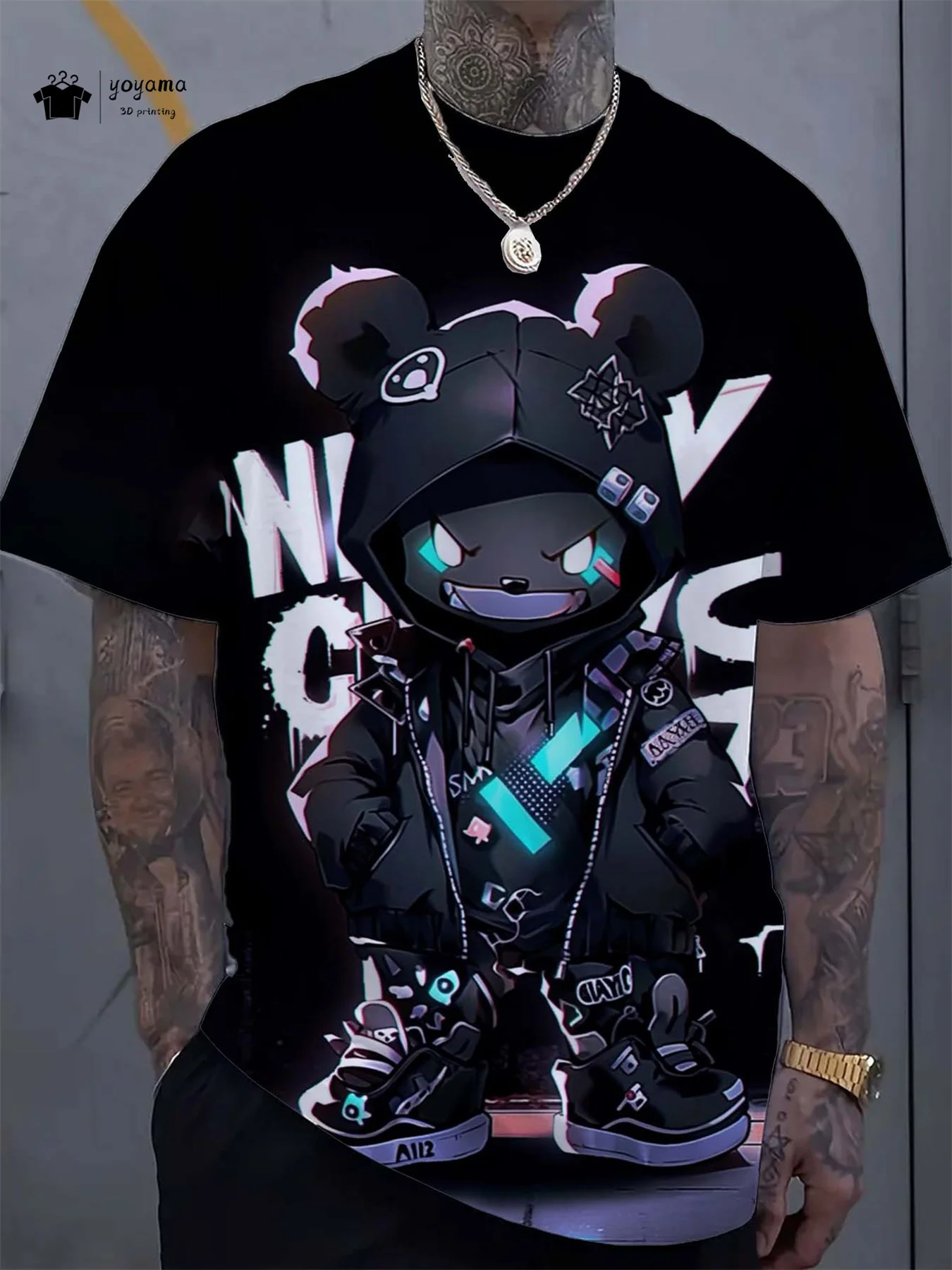 

Trendy Men's T-Shirt Cool Bear Print Short-Sleeved T-Shirt Summer Personalized O-Neck Tops Men's Oversized Street Casual T-Shirt