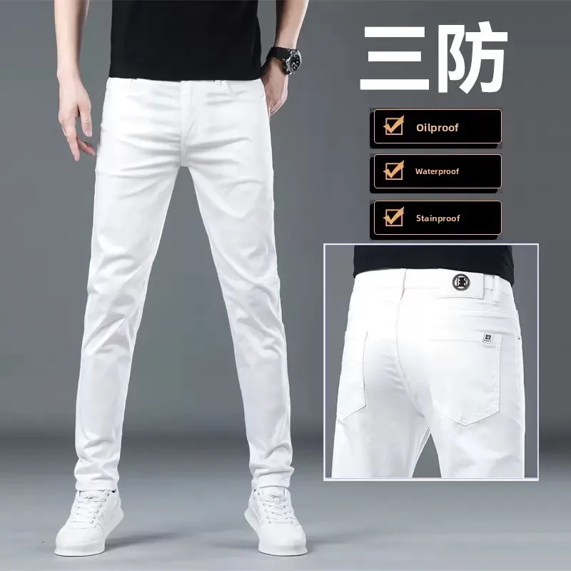 

Light Wa Straight Leg Men's Jeans Trendy Elastic Slim Fit Casual Trousers mid Waist Zipper Opening Stand Fit Teenager