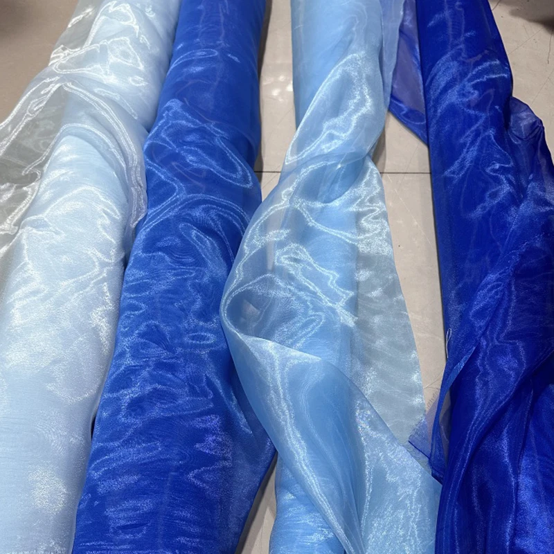 Blue Sheer Crystal Organza Fabric for Dress Blouses Tutu Dress Bridal Apparel Wedding Gowns Event Decoration DIY Sewing Material