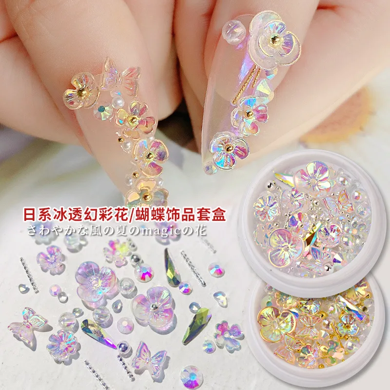 6 Colors 3D Crystal Butterfly Rhinestones Manicure Colorful Studs Nail Stickers For UV Polish Irregular Shape Nail Decoration