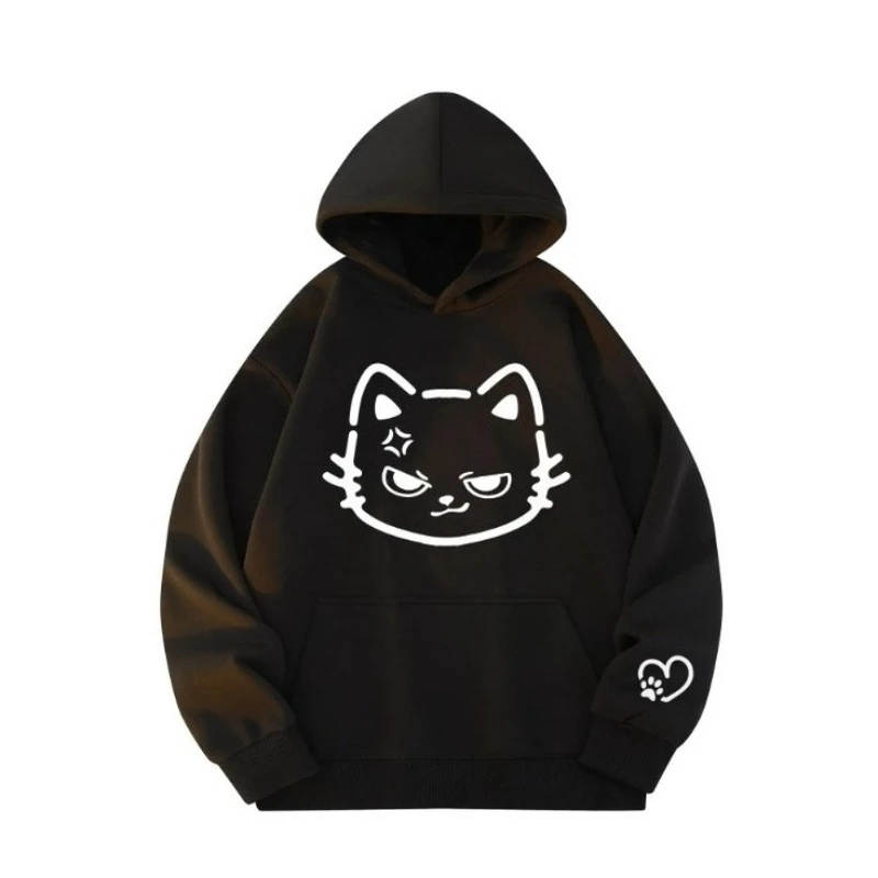 

New American Cat Cat Face Trend Letter Printing Warm Windproof Hooded Sweater Men's and Women's Autumn and Winter Tops