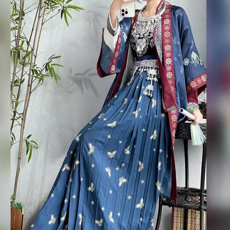 National Style Chinese Hanfu Women's Traditional Miaojiang Purple Dress Niche Exotic Ethnic Stage Show Cosplay Costume Female
