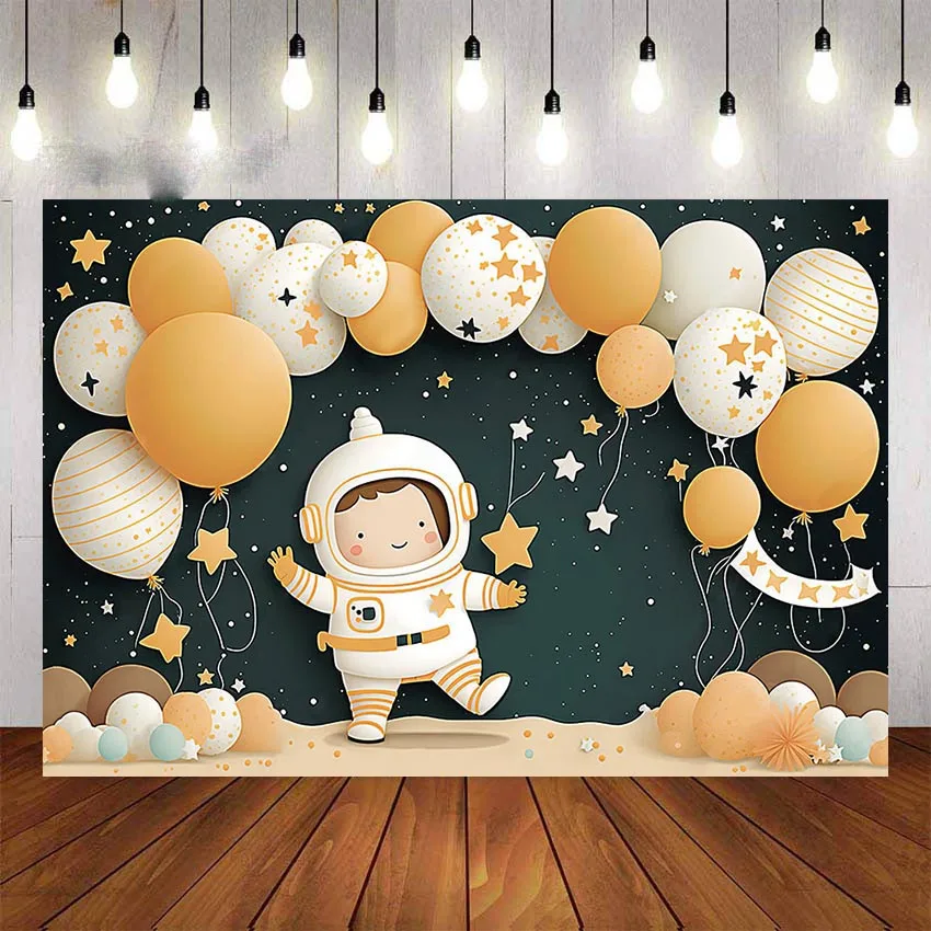 7X5FT Planetarium Space Astronaut Satellites Baby Boy Happy Birthday Custom Photo Studio Backdrop Background Vinyl 220cm X 150cm