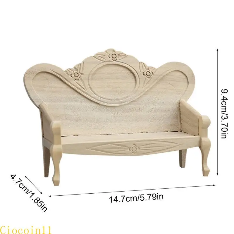 ドールハウス用のY1UBミニチュアウッドソファ椅子装飾レトロスタイル1/12スケールクラフトモデル愛好家のための未塗装の椅子