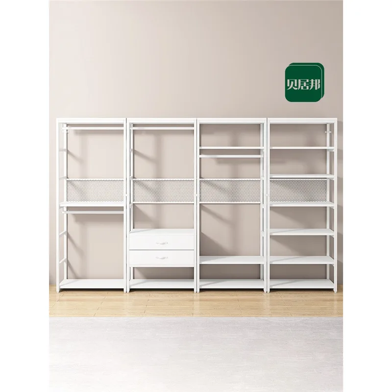 

[Solid wood multi-layer board] Walk-in cloakroom rack assembly open wardrobe metal environmentally friendly floor hanger