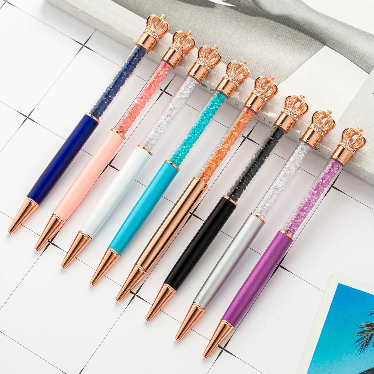 Ellen Brook 1PCS Creative Multicolor Crystal Crown Ballpoint Pen Business Metal Office Pens School Stationery Office Supplies