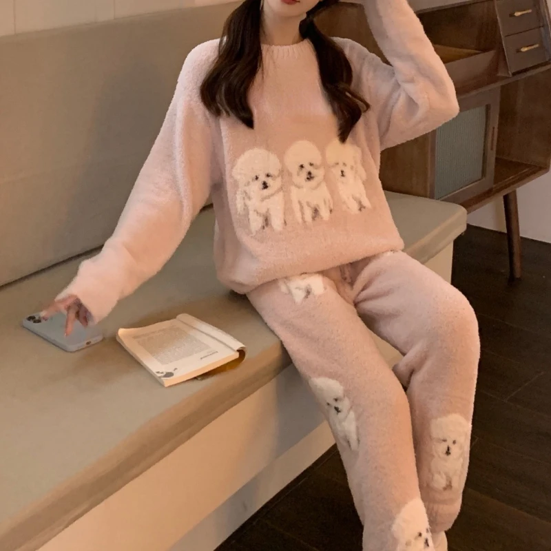 Sweet Print Dog Fresh Loose Homewear Suit Soft Lovely Long Sleeve O Neck Pajamas Japanese Style Fashion New Casual Sleepwear