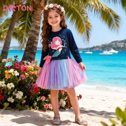 DXTON Children Sweater Dress For Girls Mermaid Patchwork Princess Tutu Dress Toddler Winter Clothing Cartoon Casual Girl Dress