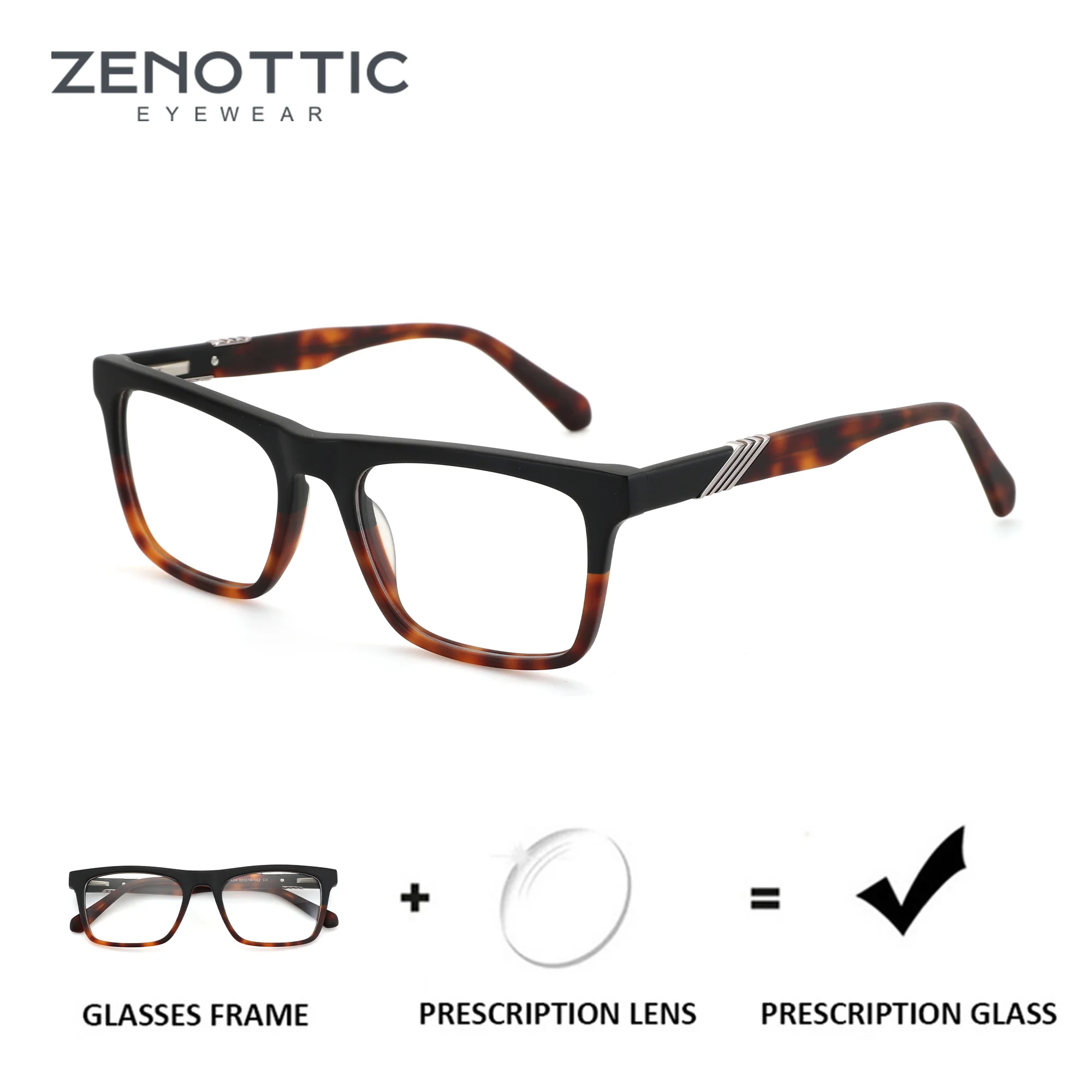

ZENOTTIC（L Size）Handmade Acetate Prescription Glasses Rectangle Optical Lenses With Recipe Man Myopia Eyeglasses Men