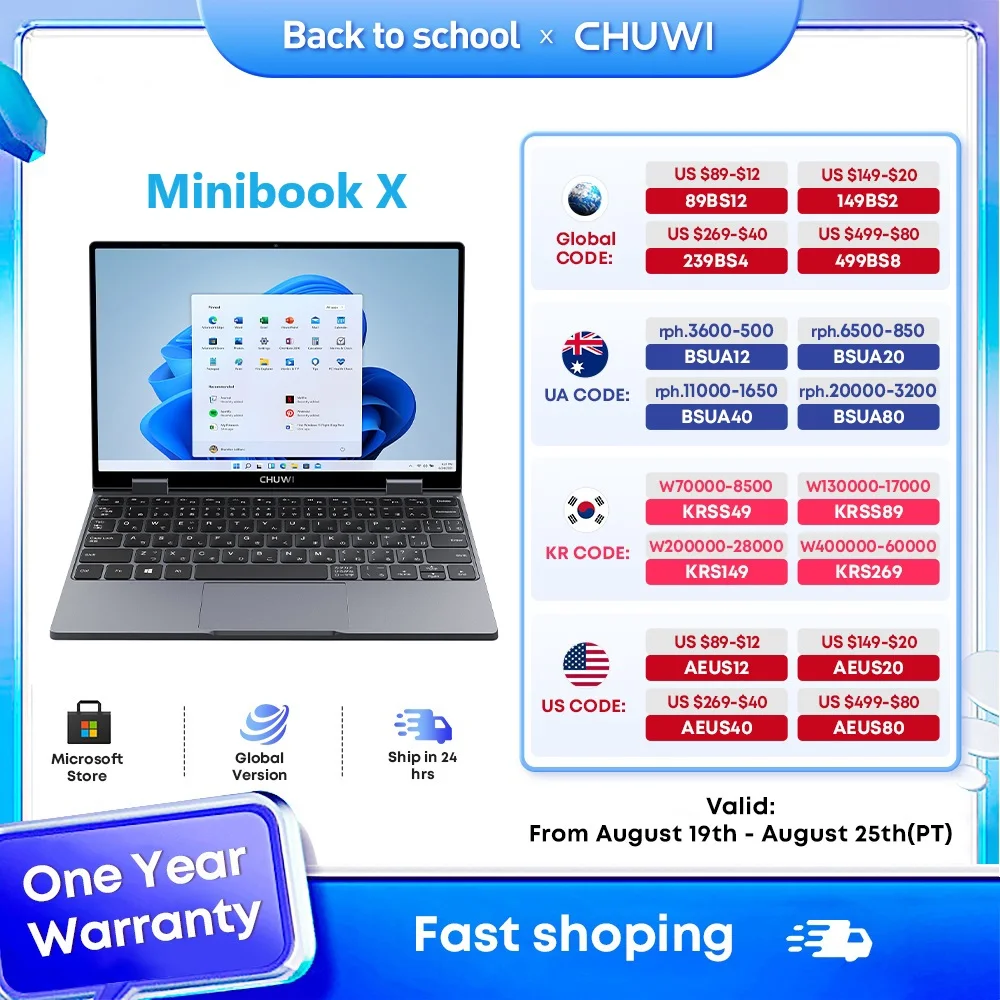 

CHUWI MiniBook X 2-in-1 Tablet Laptop 12GB LPDDR5 512G SSD Intel N100 10.51 Inch Touchscreen Backlit Keyboard Windows 11 WiFi 6