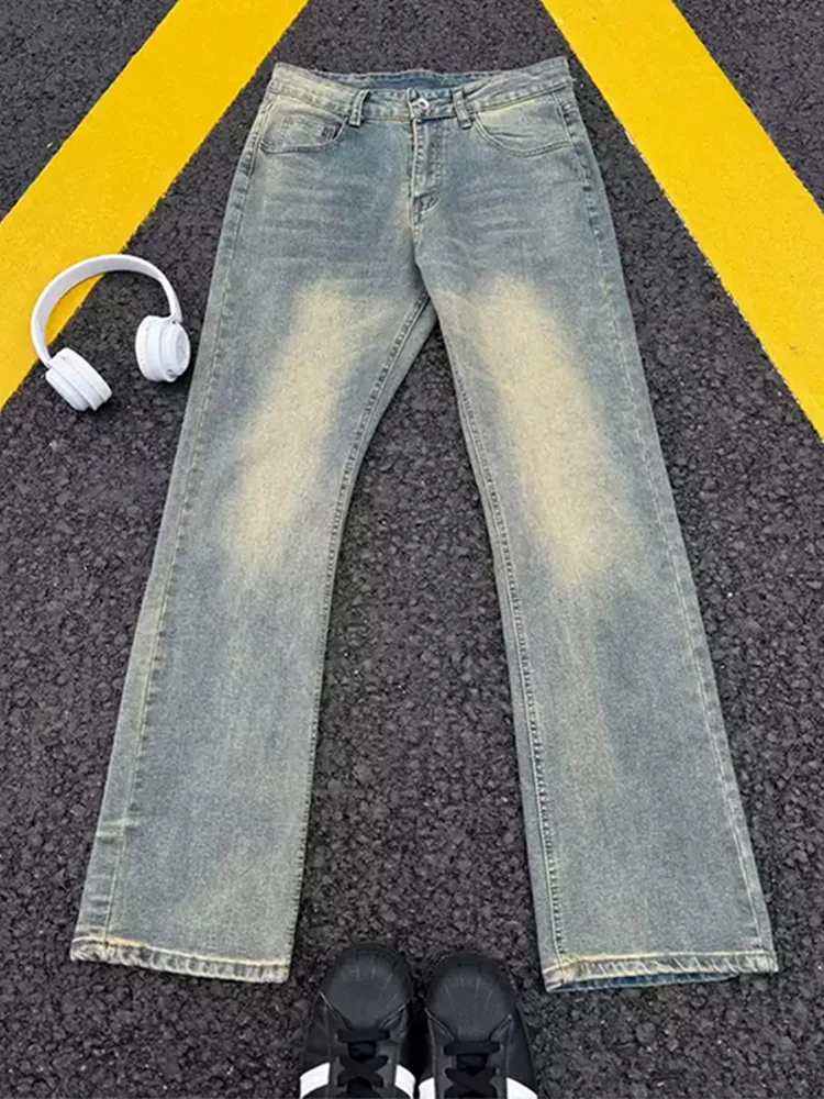 

Retro Blue Flared Jeans Men's Straight Leg Spring Waed American High Street Wide Leg Pants Youth Faion Wear Resistant