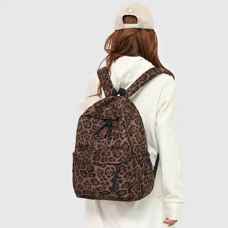 ليوبارد طباعة حقيبة ظهر بسعة كبيرة العصرية y2k Daypack حقيبة الكتب ليوبارد طباعة كوكيت محفظة حقائب السفر للنساء الرجال يوميا