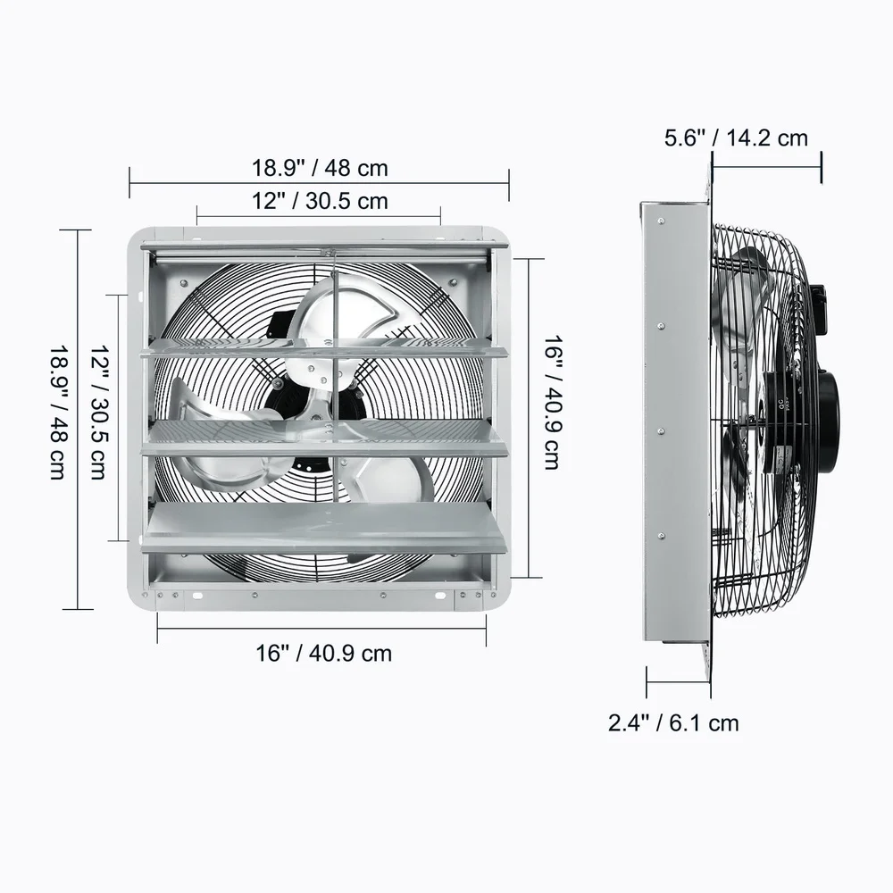 16 inch sluiter afzuigventilator 2000 CFM wandgemonteerde wisselstroommotor zolderkassen garages efficiënte luchtcirculatie stof water