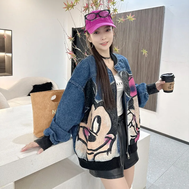 

Cartoon Denim Jacket for Women American Street Style Loose Slouchy Fashion Trendy Age-Reducing Hip Hop Casual Jackets