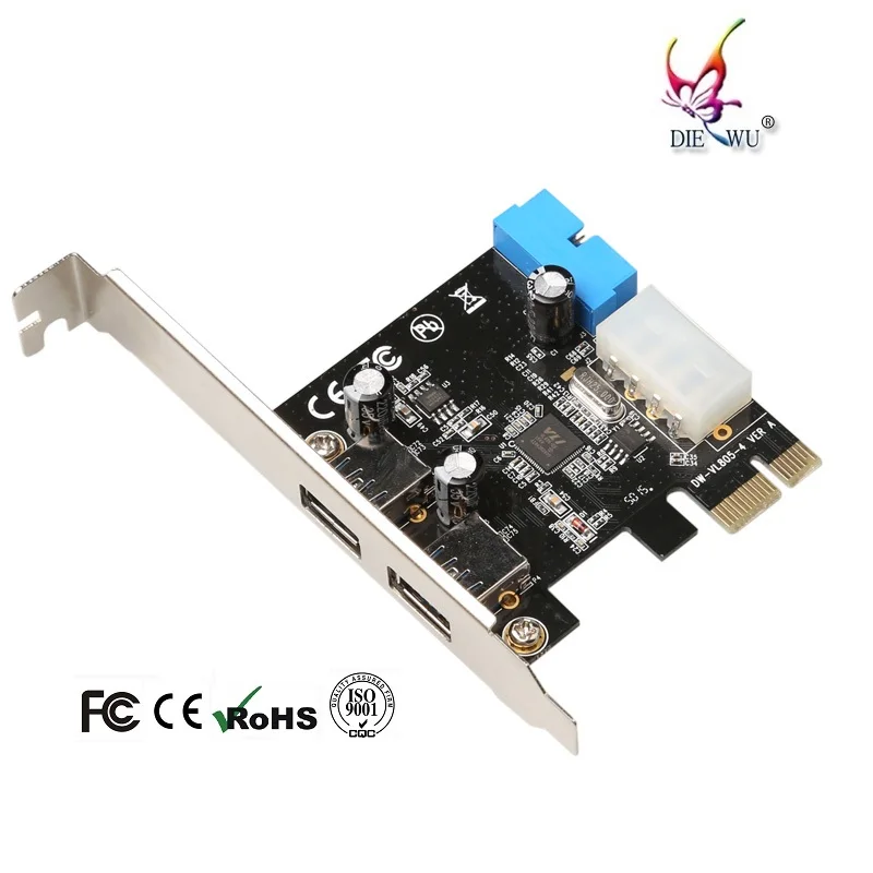 10PCS PCIe 익스프레스 2포트 듀얼 포트 USB 3.0 PCI E 컨버터 카드 USB 확장 카드
