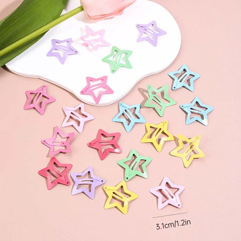 Oaoleer 20Pcs/set Color Star Hair Clip for Baby Girl Metal Butterfly Hairpin Barrettes Side Clip Kids Headdress Hair Accessories