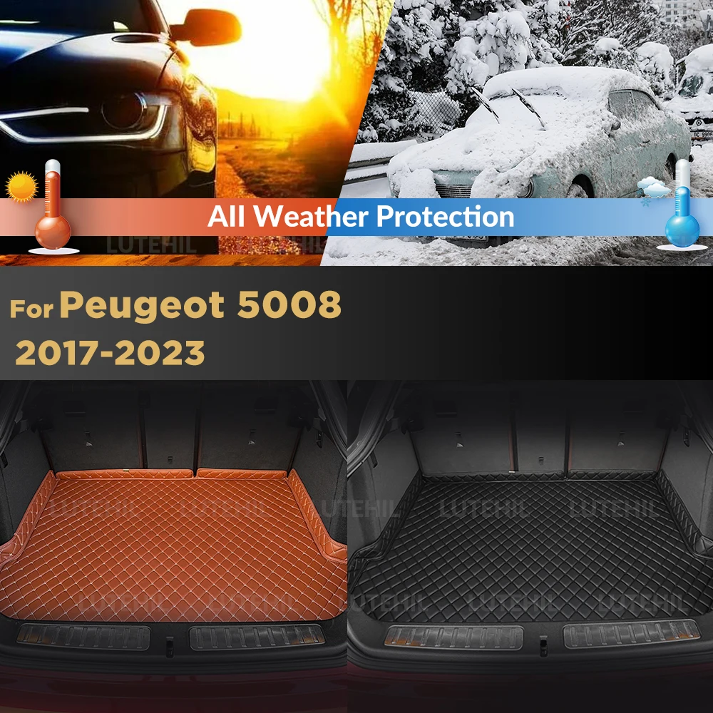 

LUTEHIL для Peugeot 5008 2017-2023, коврик в багажник автомобиля из искусственной кожи, водонепроницаемые коврики для багажника, автомобильные аксессуары
