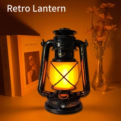 Rechargeable Retro Portable Lantern Hanging Travel Camping Lamp 3 Lighting Mode Vintage Atmosphere Light for Hotal Resturant Bar