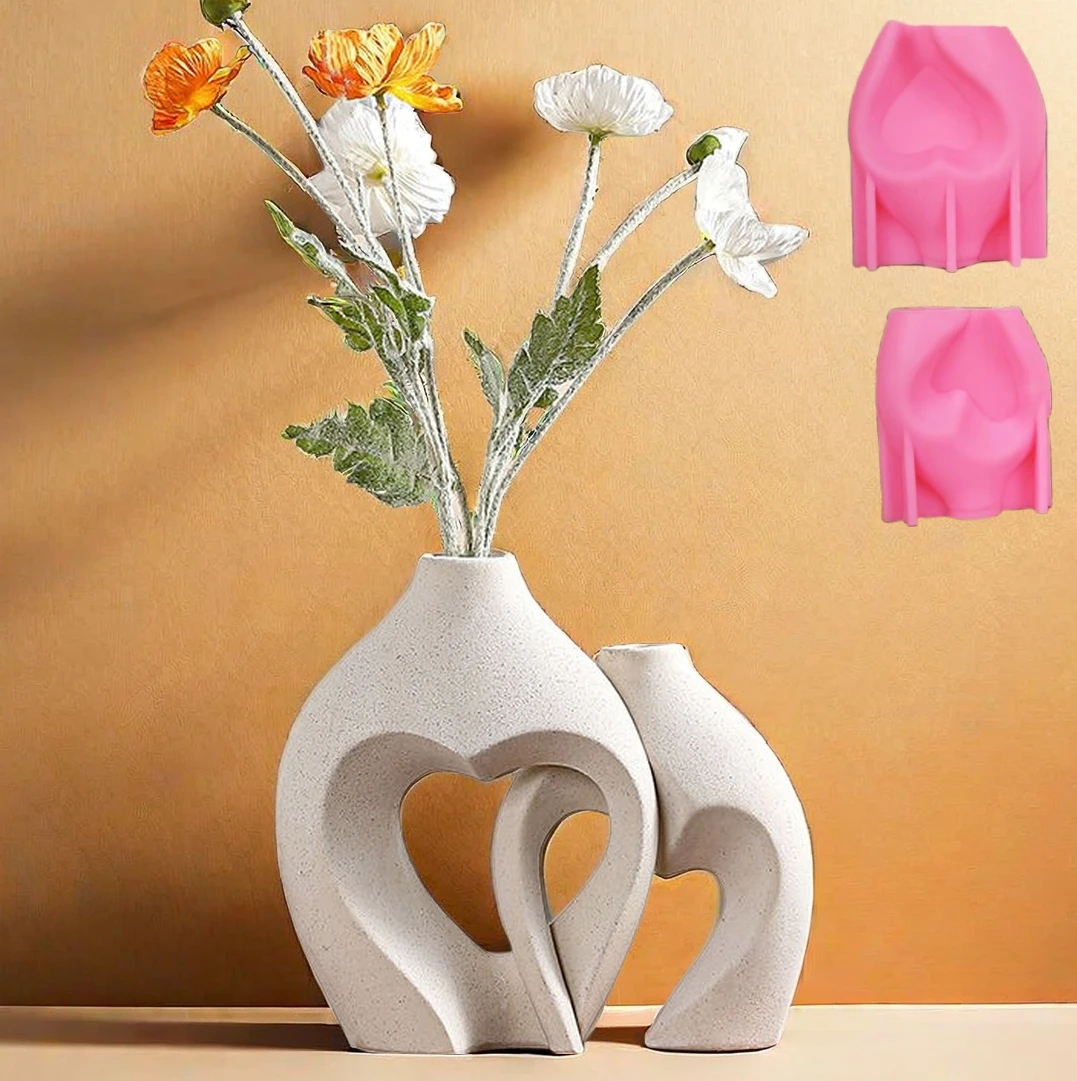 Large Heart hollow vase epoxy resin silicone mold irregular geometry love vase concrete cement mold gourd donut vase gypsum mold