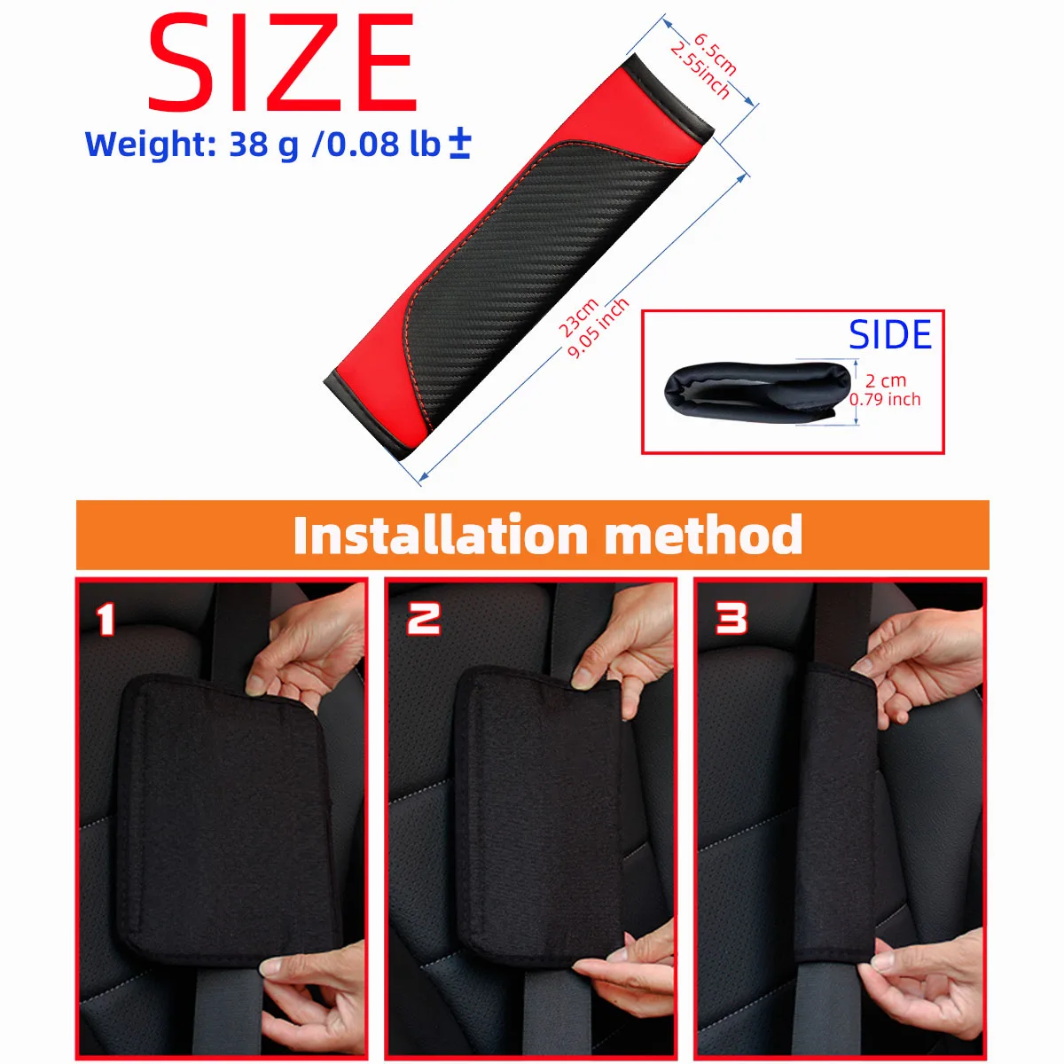 1 Set PU-Karbonfaser-Leder-Auto-Schultergurt-Dekoration für den Fahrzeuginnenraum, in verschiedenen Farben erhältlich – Detail 3