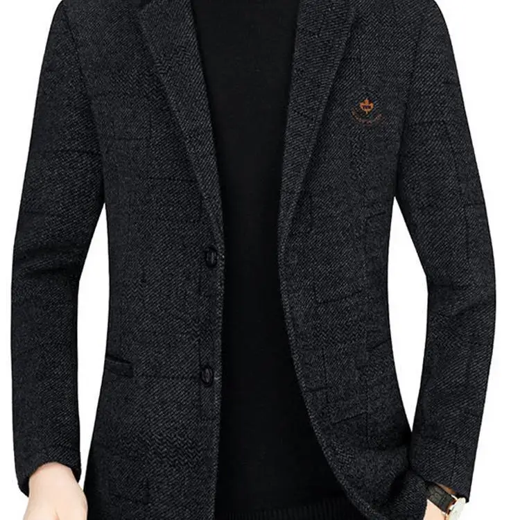 

1-A138 Casual Suit Men's Autumn and Winter Thickened Dad's Winter Chenille Jacket Top Middle-aged Men's Wool Suit