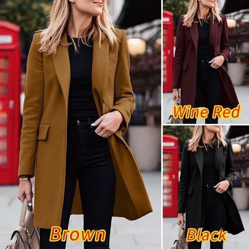 

Women's Mid-Length Small Suit Casual Sle Polyester Fiber Pure Color Patchwork Design Winter Collection Faionable Ladies' ...