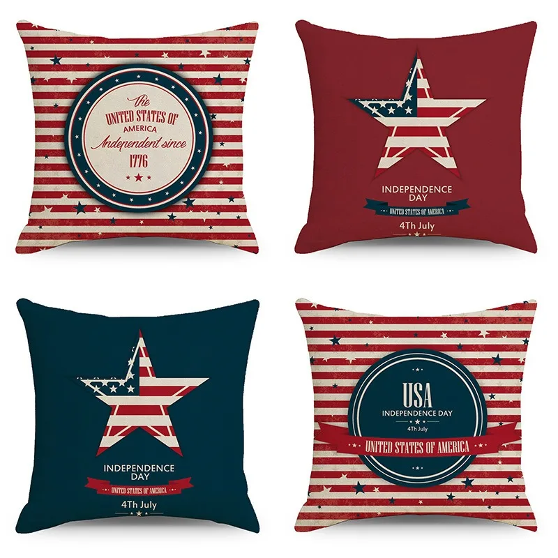 

4pcs Independence Day American Flag Pillow Covers 4th of July Patriotic Star Stripes Throw Pillow Case Square Cushion Cover