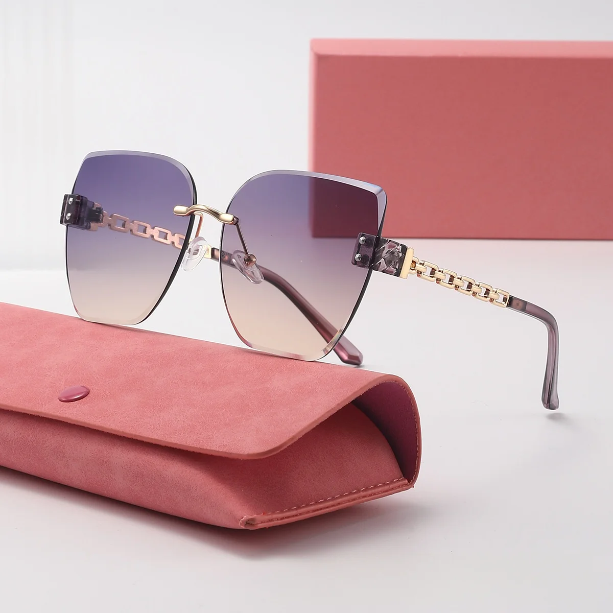 Neue Retro-Sonnenbrille im Farbverlauf mit Schlichten Kanten im Kleinen-Duft-Stil für Damen, Modische Großrahmige UV-Sonnenbrille 2409 – Detail 9