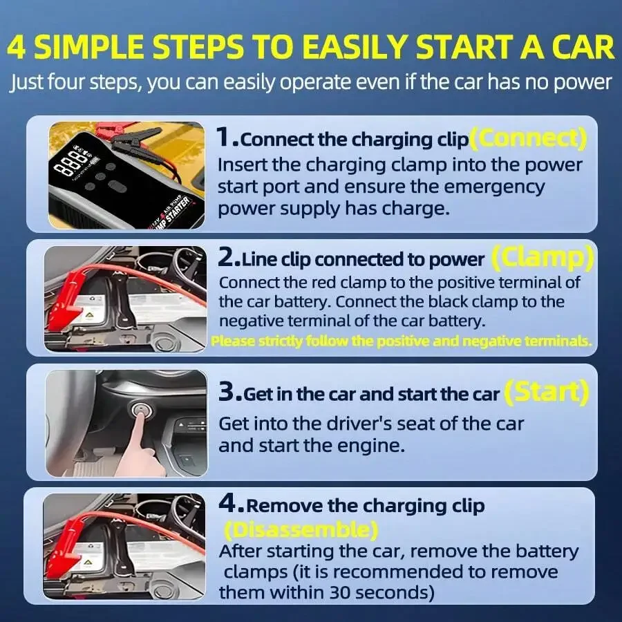Portable Large-Capacity 12V 8000A Smart Emergency Car Jump Starter With Air Compressor, 28100mAh Multifunctional Emergency