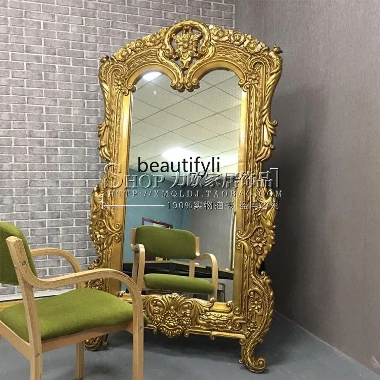 

s8350 Full body mirror European carved three-dimensional fitting floor mirror extra large mirror living room